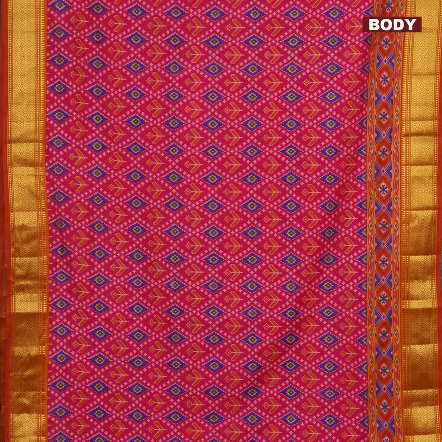 Semi tussar saree pink and dual shade of mustard with allover ikat prints and zari woven border