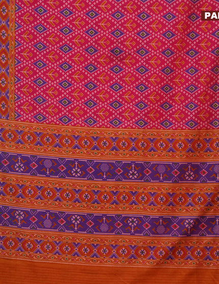 Semi tussar saree pink and dual shade of mustard with allover ikat prints and zari woven border