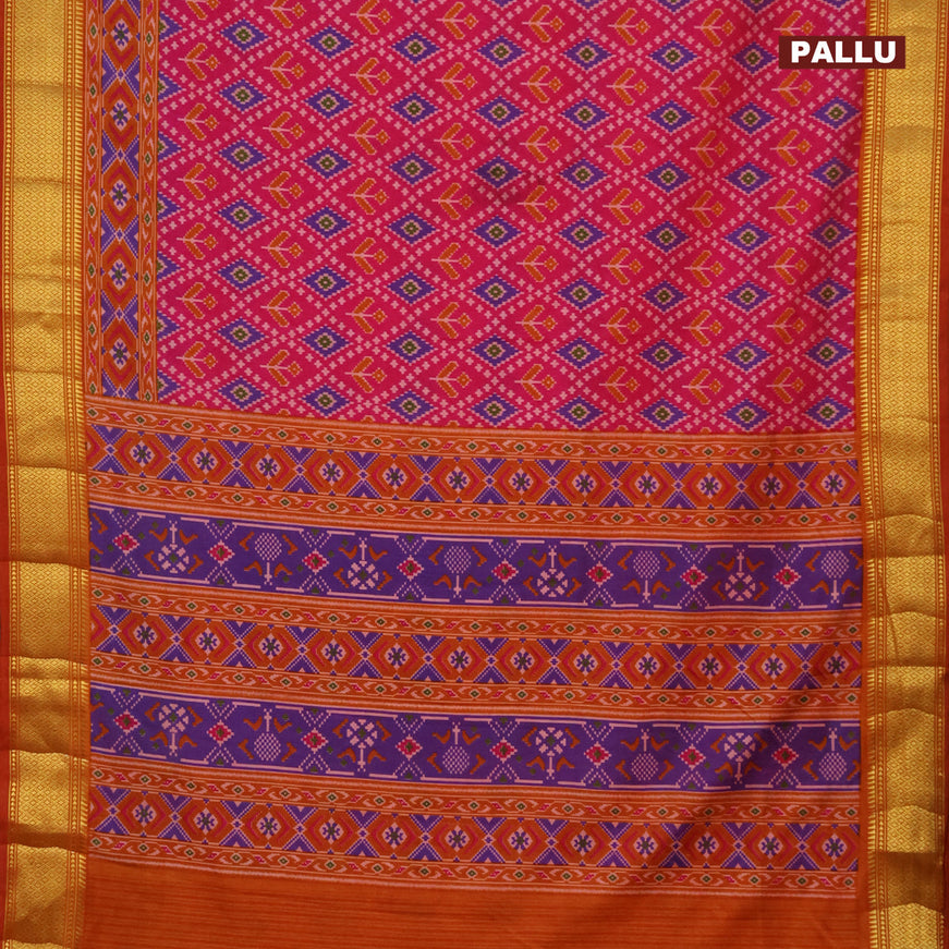 Semi tussar saree pink and dual shade of mustard with allover ikat prints and zari woven border