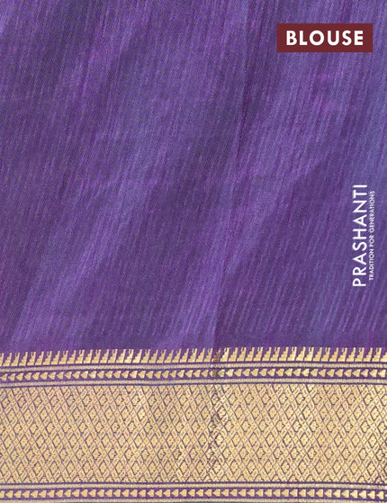 Semi tussar saree teal blue and dual shade of purple with allover ikat prints and zari woven border