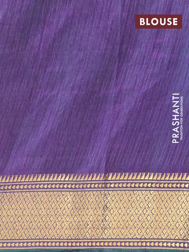 Semi tussar saree teal blue and dual shade of purple with allover ikat prints and zari woven border