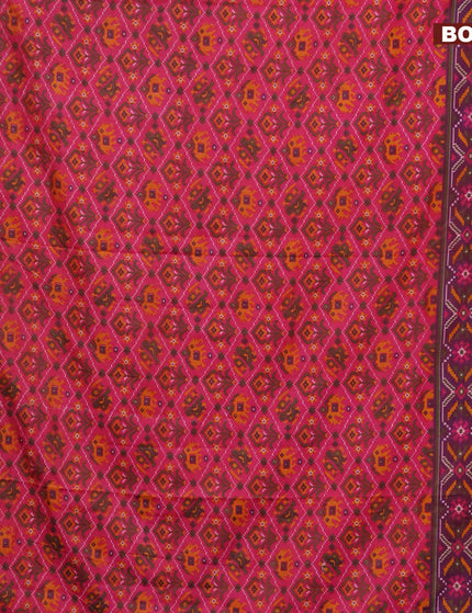 Semi tussar saree pink and dual shade of bluish maroon with allover patola prints and zari woven border