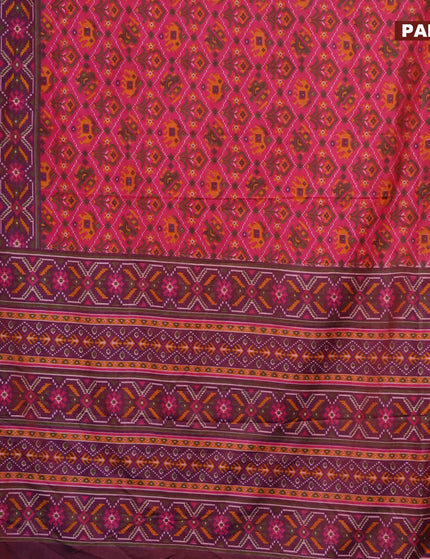 Semi tussar saree pink and dual shade of bluish maroon with allover patola prints and zari woven border