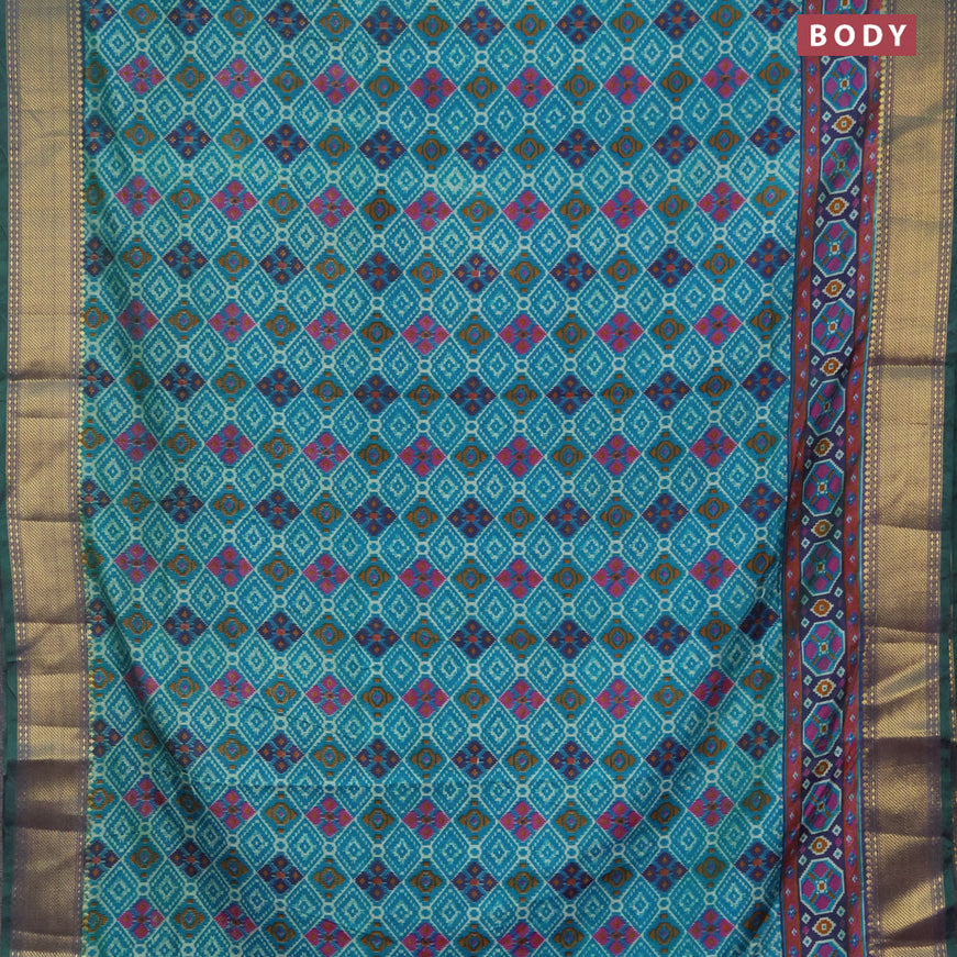 Semi tussar saree teal blue and dual shade of bluish purple with allover prints and zari woven border