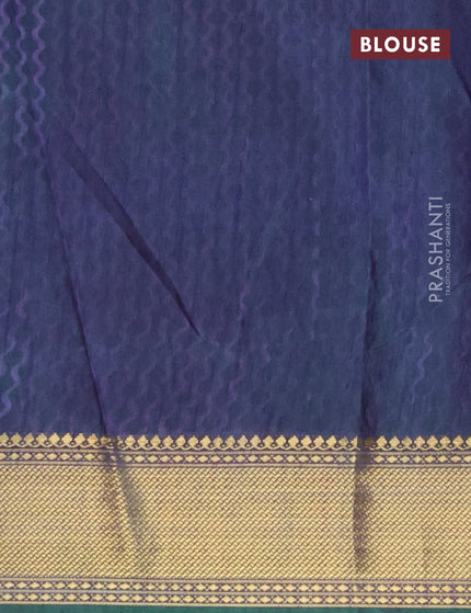 Semi tussar saree teal blue and dual shade of bluish purple with allover prints and zari woven border