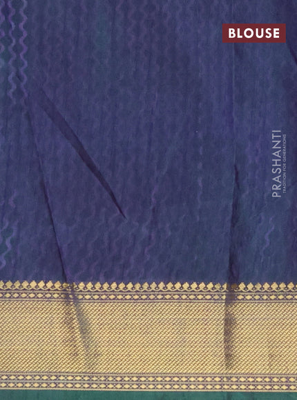 Semi tussar saree teal blue and dual shade of bluish purple with allover prints and zari woven border