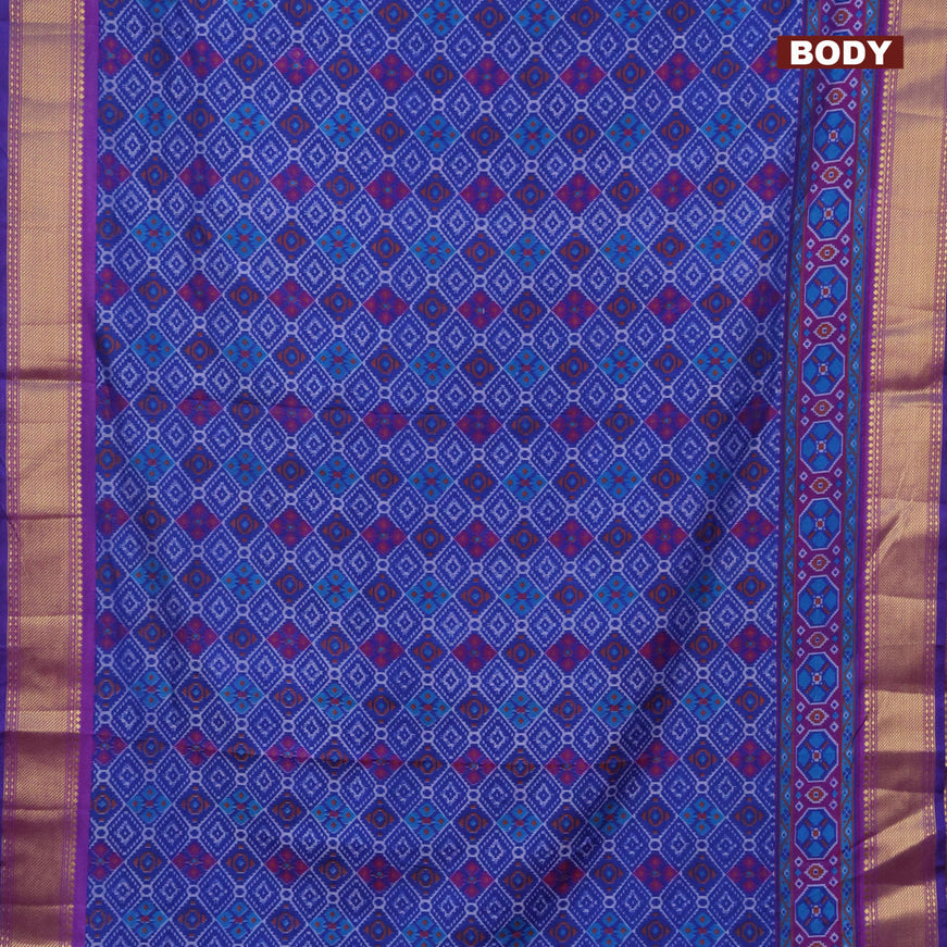 Semi tussar saree blue and purple with allover prints and zari woven border