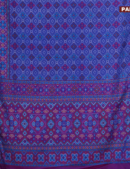 Semi tussar saree blue and purple with allover prints and zari woven border