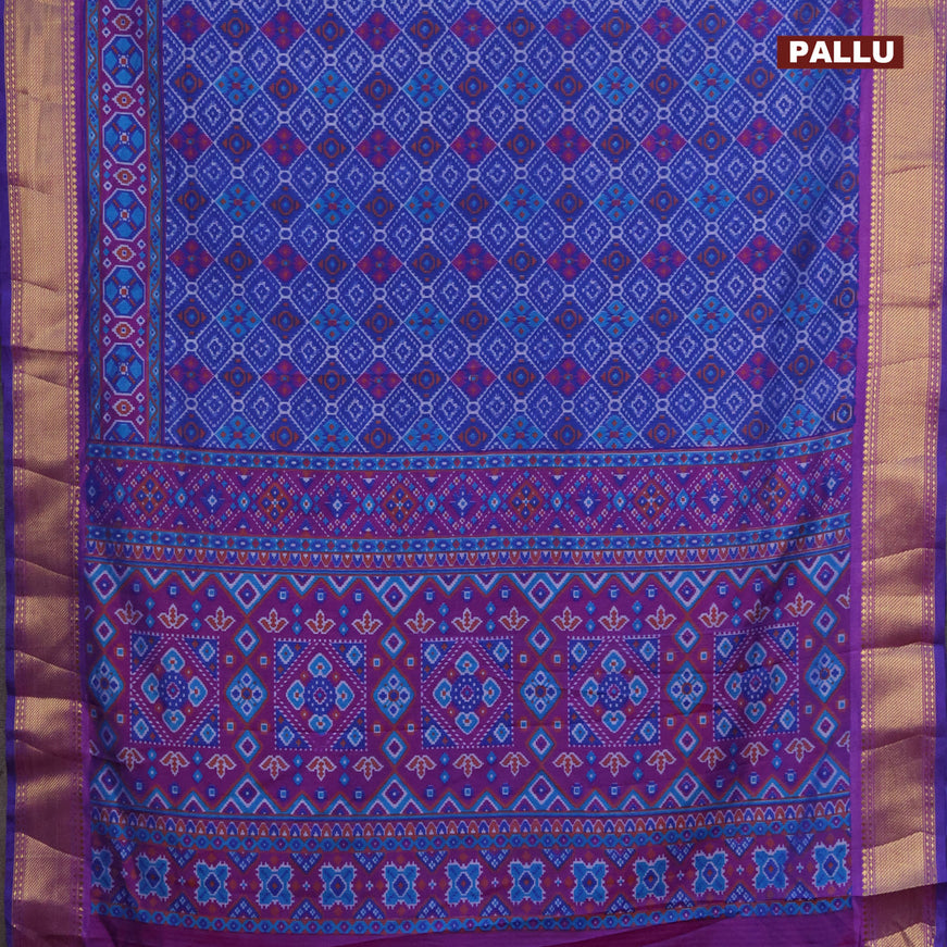 Semi tussar saree blue and purple with allover prints and zari woven border