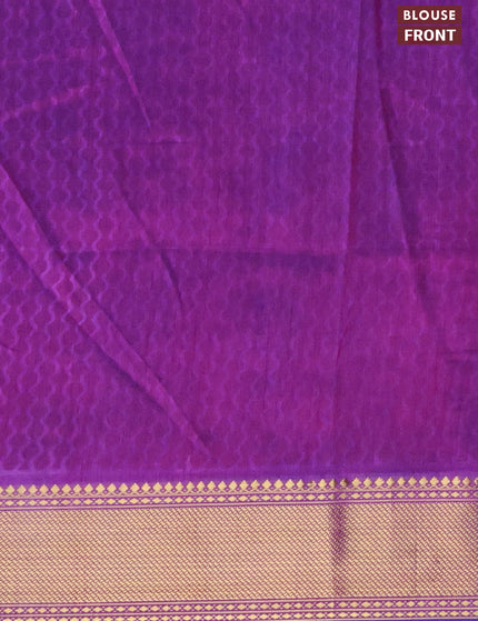 Semi tussar saree blue and purple with allover prints and zari woven border