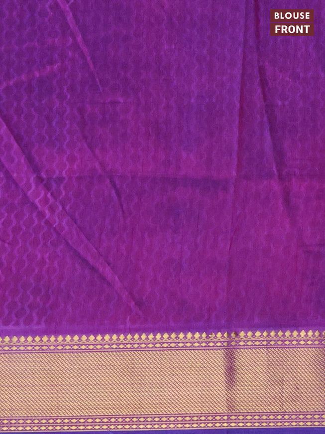 Semi tussar saree blue and purple with allover prints and zari woven border