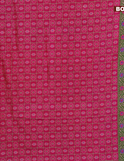 Semi tussar saree pink and dual shade of greenish maroon with allover prints and zari woven border