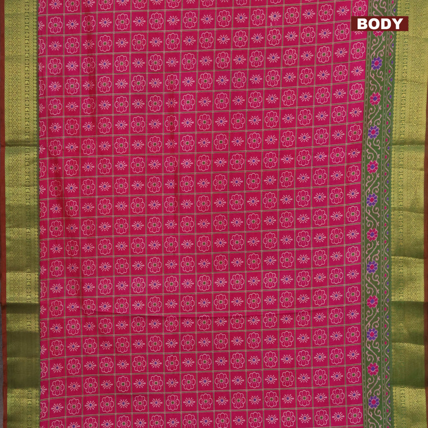 Semi tussar saree pink and dual shade of greenish maroon with allover prints and zari woven border