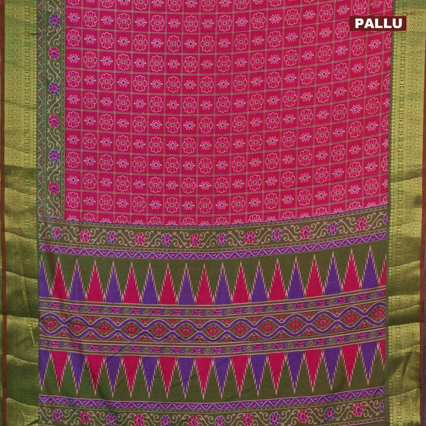 Semi tussar saree pink and dual shade of greenish maroon with allover prints and zari woven border