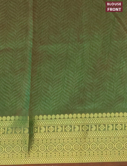 Semi tussar saree pink and dual shade of greenish maroon with allover prints and zari woven border