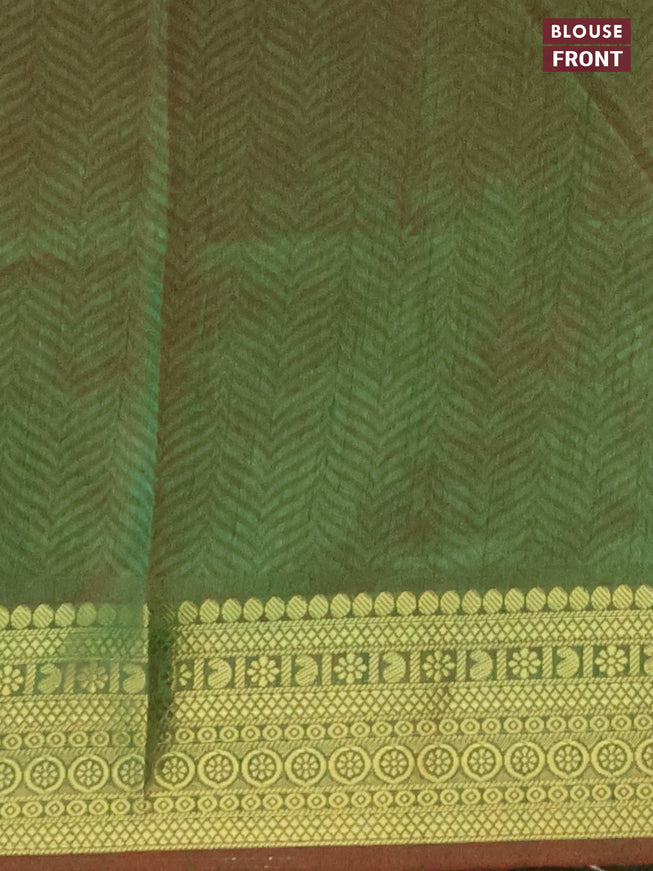 Semi tussar saree pink and dual shade of greenish maroon with allover prints and zari woven border