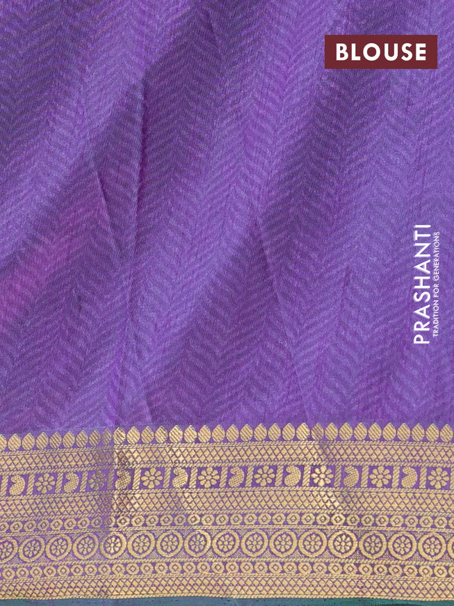 Semi tussar saree cs blue and purple with allover prints and zari woven border