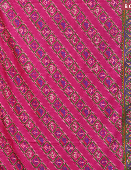 Semi tussar saree pink and dual shade of green with allover ikat prints and zari woven border