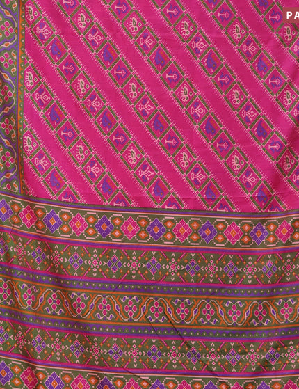 Semi tussar saree pink and dual shade of green with allover ikat prints and zari woven border