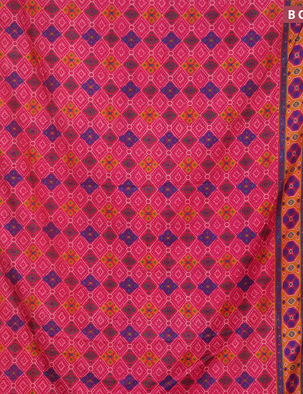 Semi tussar saree pink and dual shade of dark mustard with allover ikat prints and zari woven border