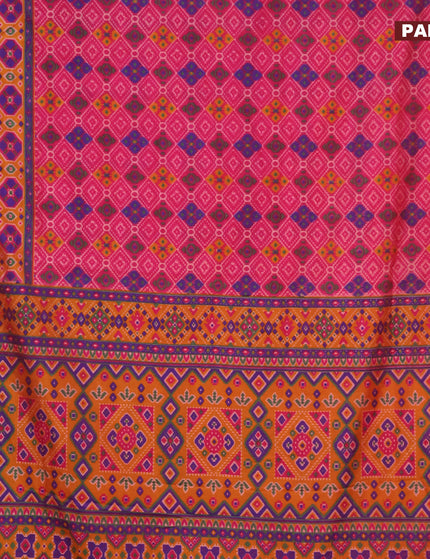 Semi tussar saree pink and dual shade of dark mustard with allover ikat prints and zari woven border