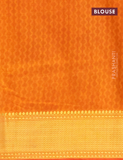 Semi tussar saree pink and dual shade of dark mustard with allover ikat prints and zari woven border