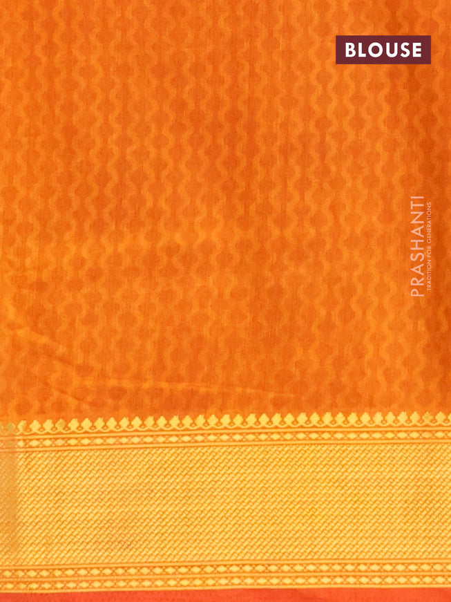 Semi tussar saree pink and dual shade of dark mustard with allover ikat prints and zari woven border