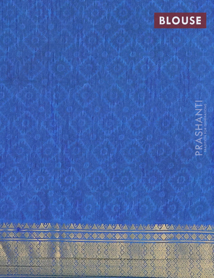 Semi tussar saree teal green and blue with allover prints and zari woven border