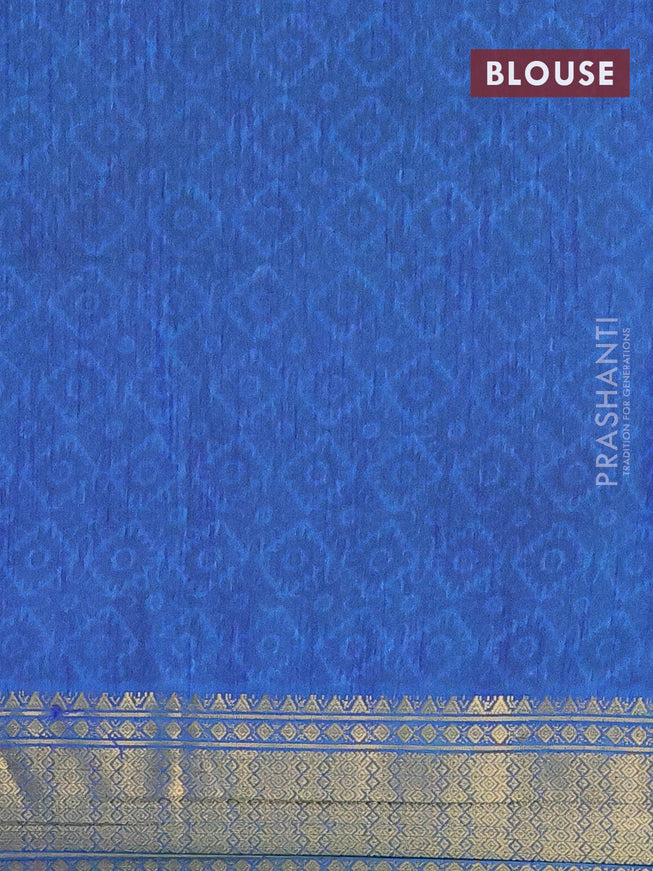 Semi tussar saree teal green and blue with allover prints and zari woven border