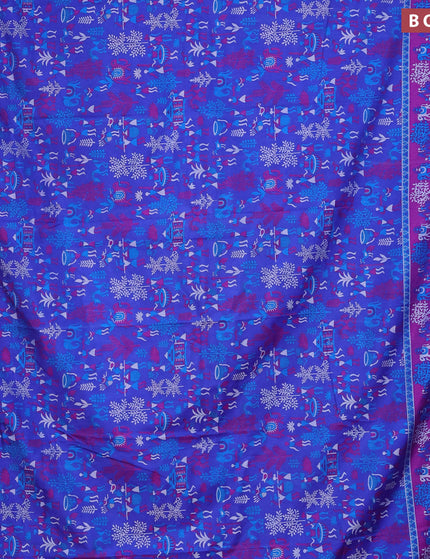 Semi tussar saree blue and purple with allover prints and zari woven border