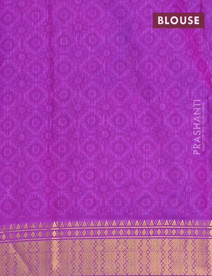 Semi tussar saree blue and purple with allover prints and zari woven border