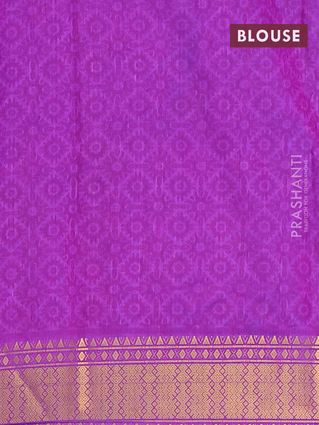 Semi tussar saree blue and purple with allover prints and zari woven border