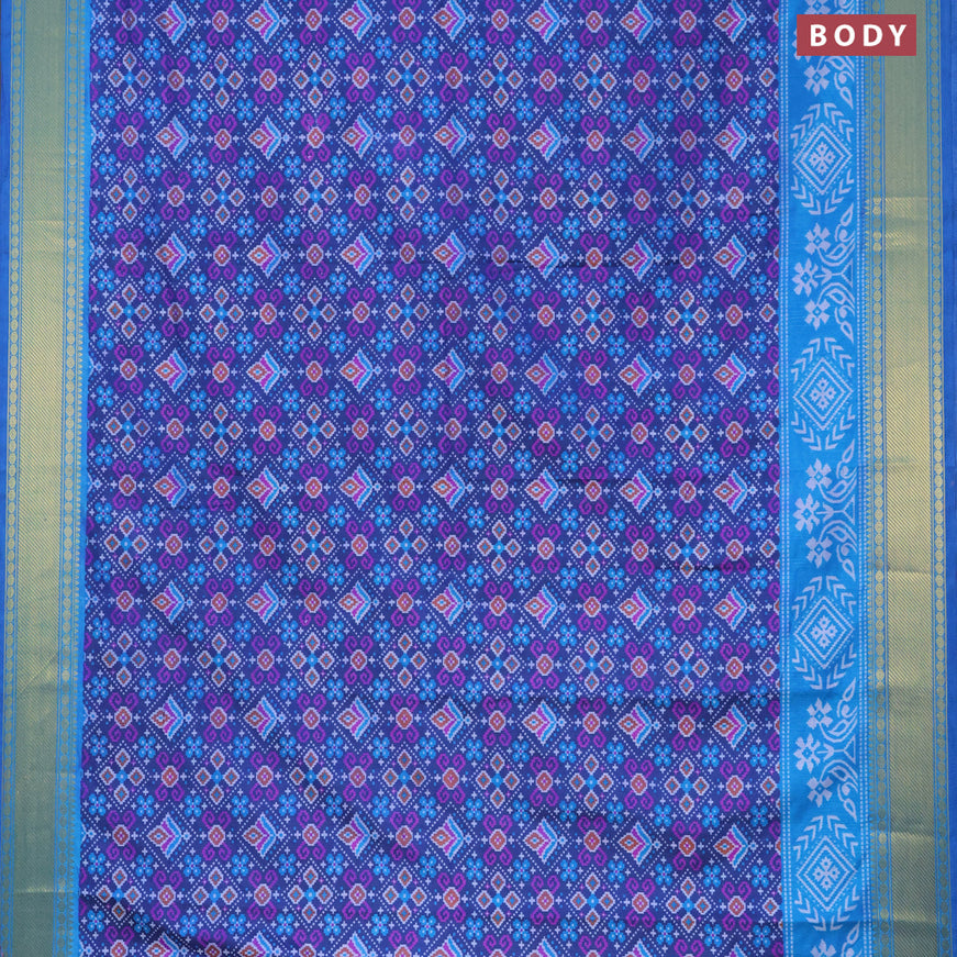 Semi tussar saree dark blue and cs blue with allover ikat prints and zari woven border