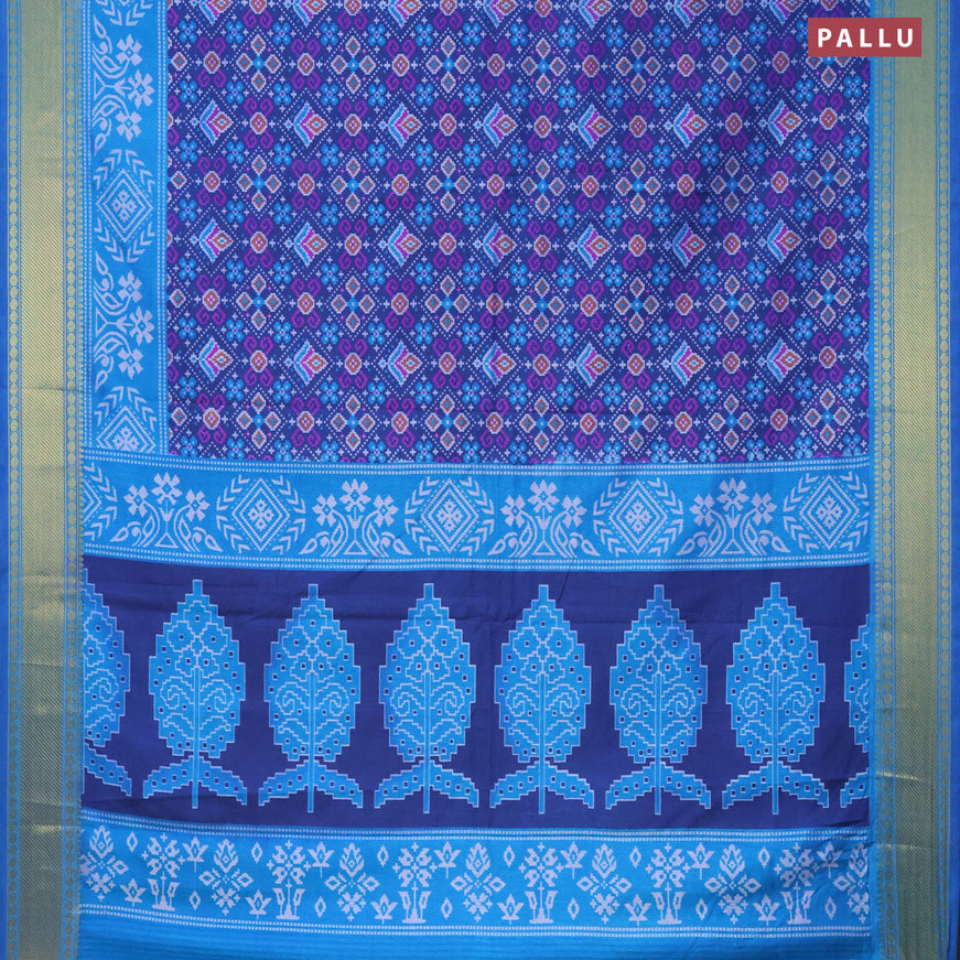 Semi tussar saree dark blue and cs blue with allover ikat prints and zari woven border