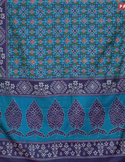 Semi tussar saree dual shade of cs blue and dual shade of bluish green with allover ikat prints and zari woven border