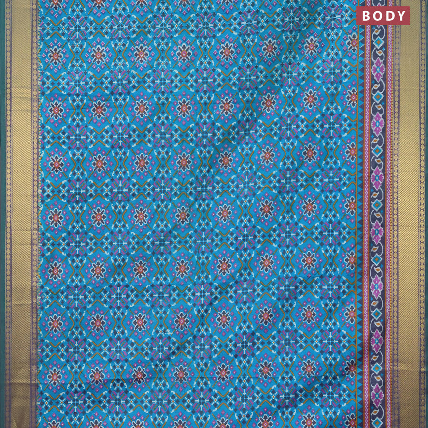 Semi tussar saree dual shade of blue and dual shade of green with allover prints and zari woven border