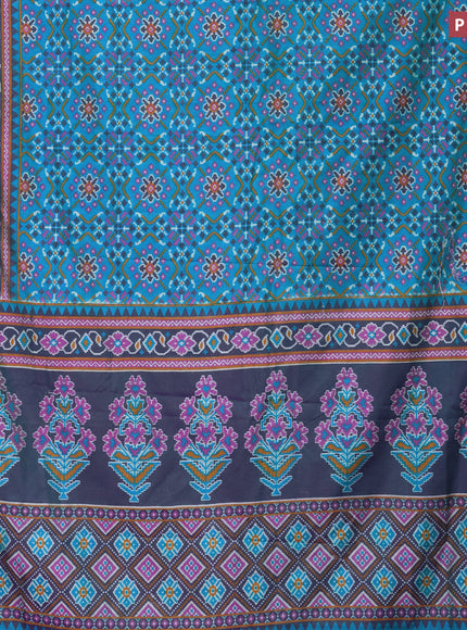 Semi tussar saree dual shade of blue and dual shade of green with allover prints and zari woven border