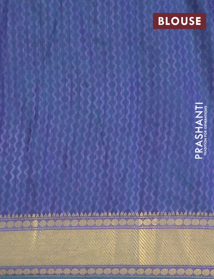 Semi tussar saree dual shade of blue and dual shade of green with allover prints and zari woven border