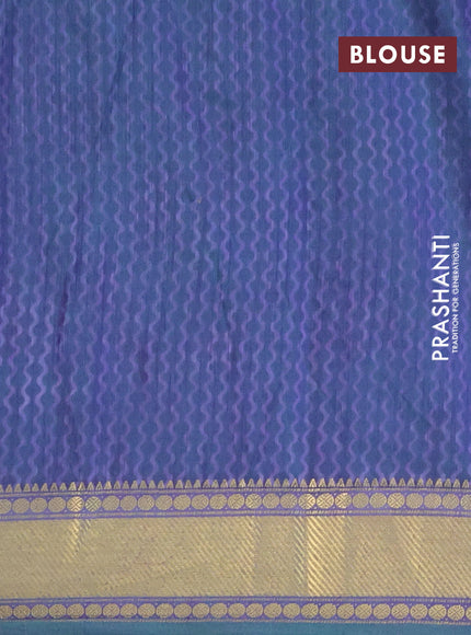 Semi tussar saree dual shade of blue and dual shade of green with allover prints and zari woven border