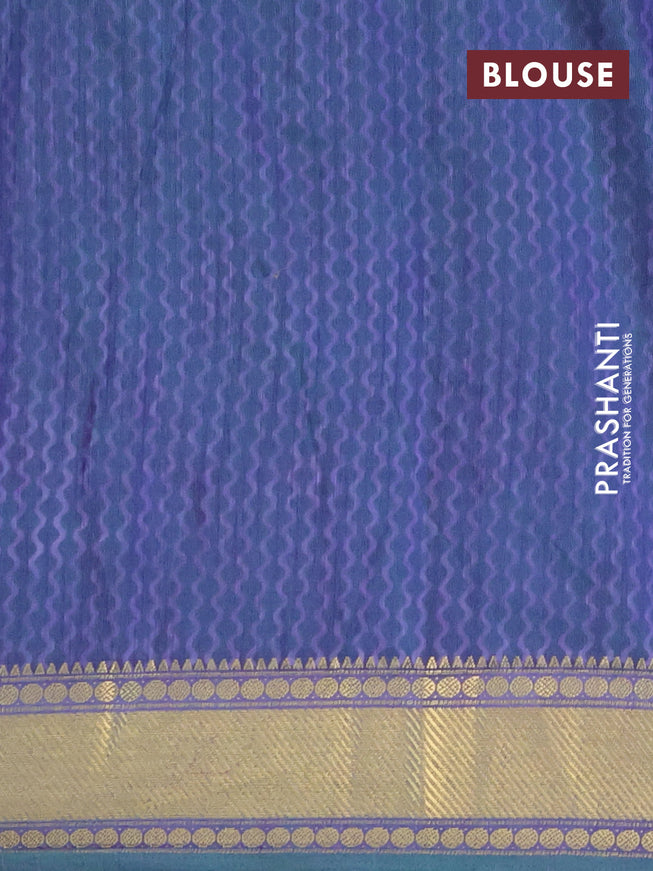 Semi tussar saree dual shade of blue and dual shade of green with allover prints and zari woven border