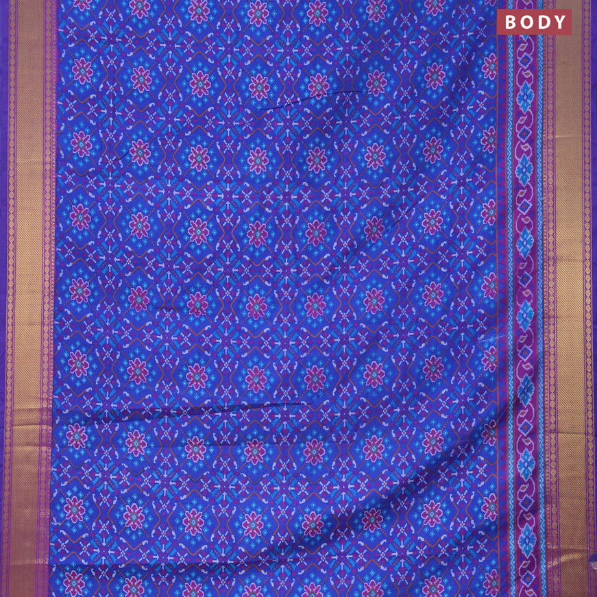 Semi tussar saree blue and purple with allover prints and zari woven border