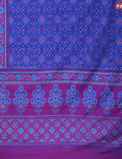 Semi tussar saree blue and purple with allover prints and zari woven border