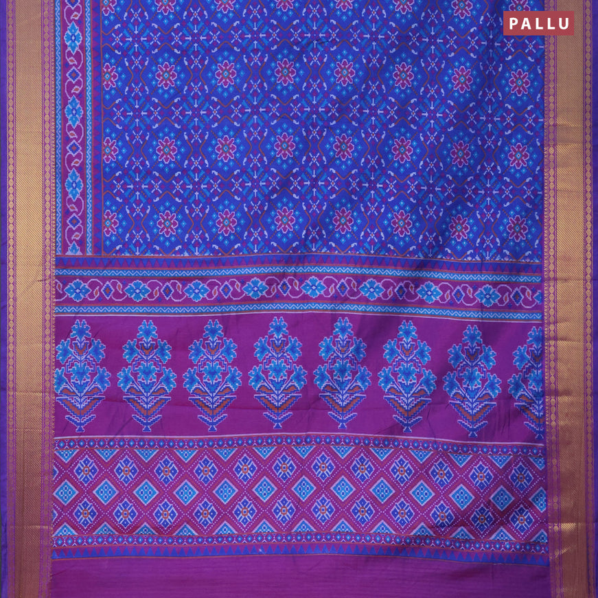 Semi tussar saree blue and purple with allover prints and zari woven border