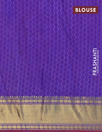 Semi tussar saree blue and purple with allover prints and zari woven border