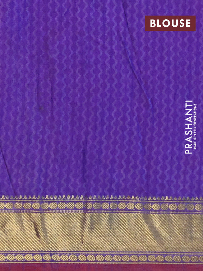 Semi tussar saree blue and purple with allover prints and zari woven border