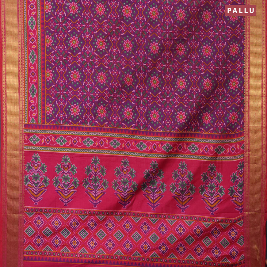 Semi tussar saree dual shade of purple and pink with allover prints and zari woven border