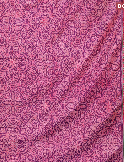 Semi tussar saree dual shade of purple and pink with allover prints and zari woven border