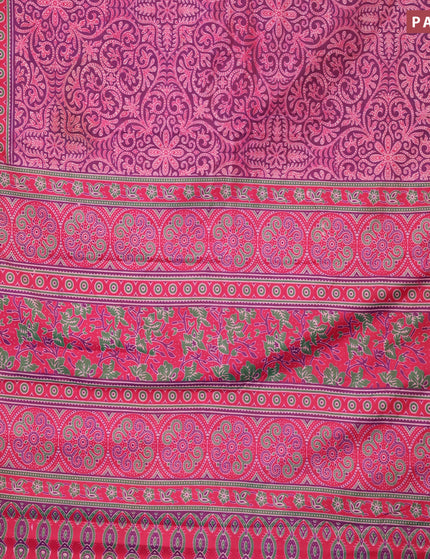 Semi tussar saree dual shade of purple and pink with allover prints and zari woven border