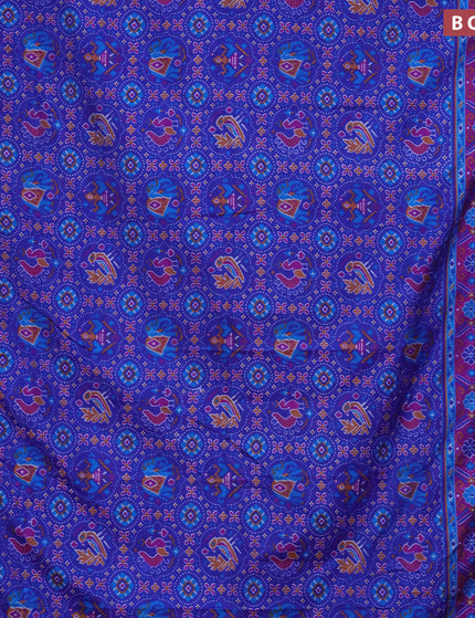 Semi tussar saree royal blue and dual shade of purple with allover prints and zari woven border