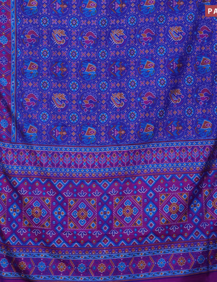 Semi tussar saree royal blue and dual shade of purple with allover prints and zari woven border